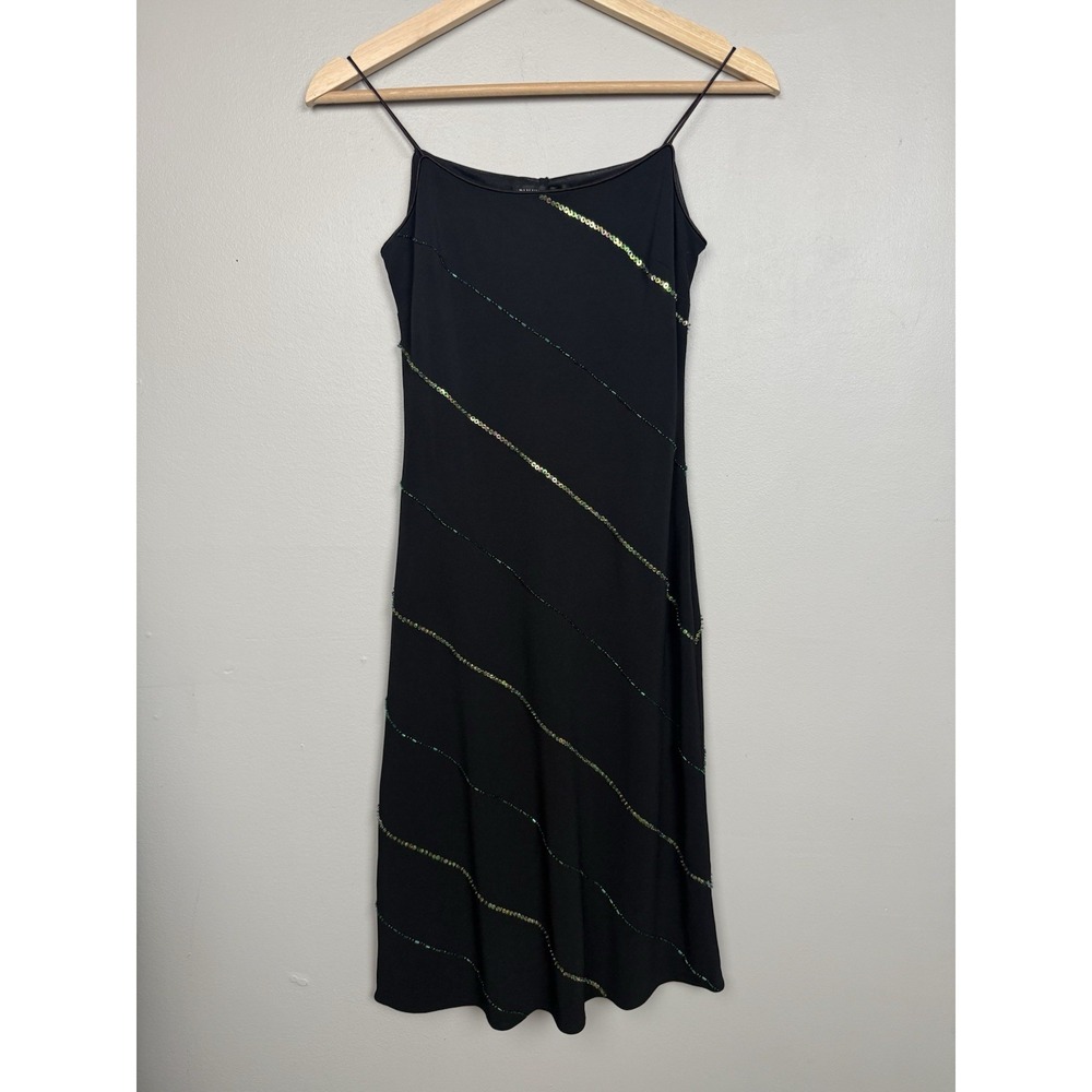 Y2K Rimini Black Sequin Spaghetti Strap Dress Womens 4 2000s Glam Party Cocktail